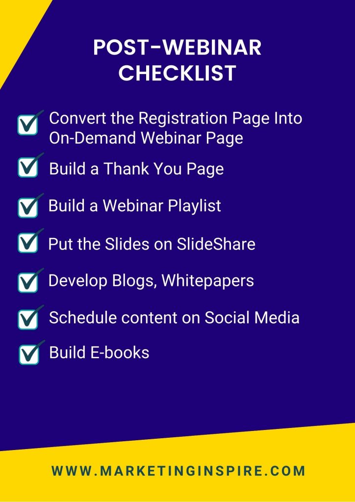 this checklist has the best practices to follow before after a webinar is over