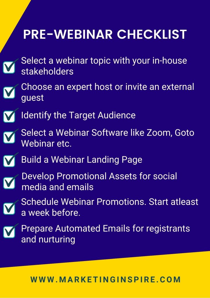 this checklist has the best practices to follow before organizing a webinar